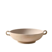 Taupe ceramic low stone distressed bowl with two side handles