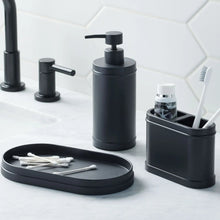 Black metal toothbrush holder cup with built-in tray for toothbrushes