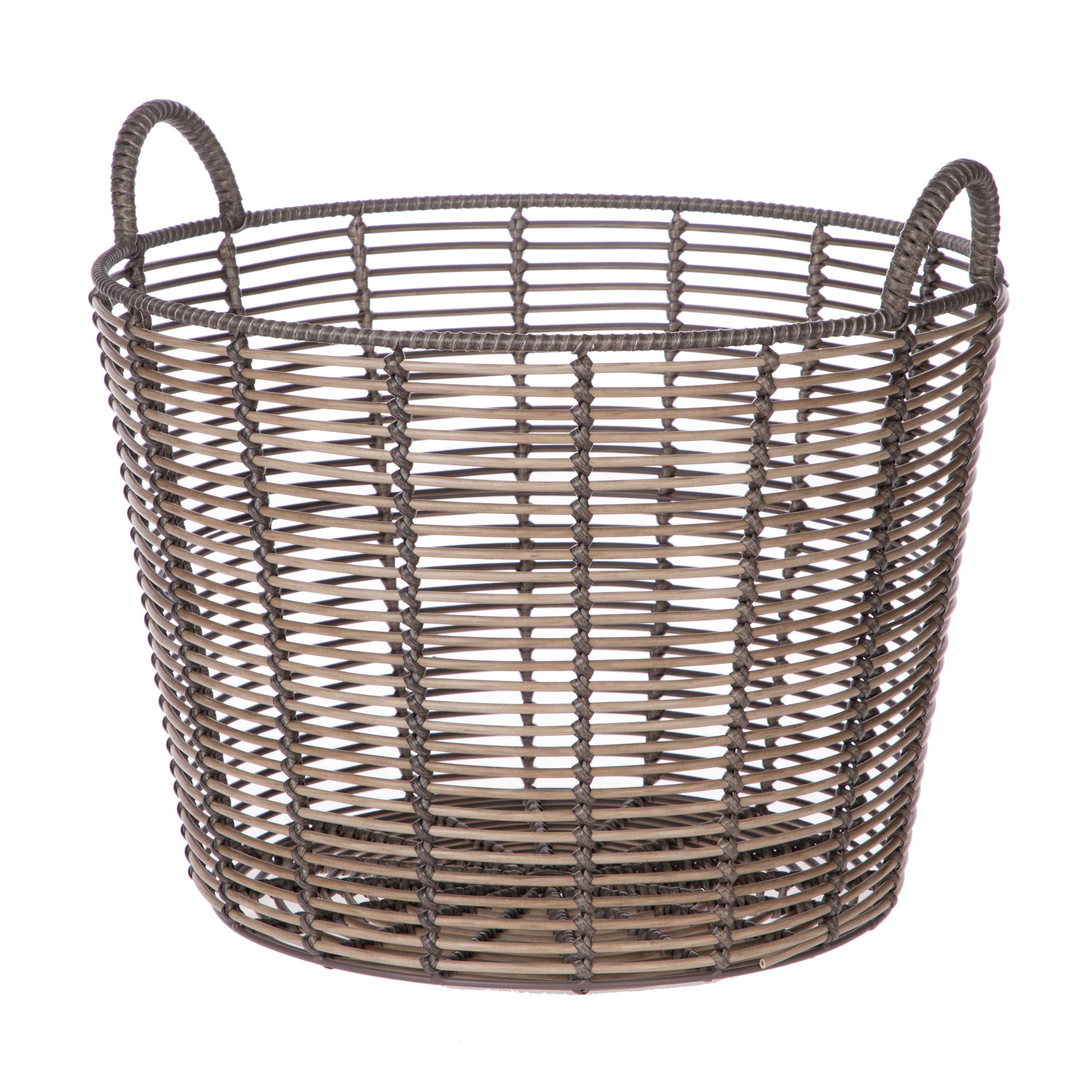 Better Homes & Gardens Large Poly Rattan Decorative Storage Basket with Handles, 14 in x 11 in x 8.5 in
