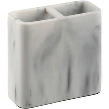 White faux marble toothbrush holder with divided interior slots, rectangular