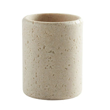 Faux stone toothbrush holder, speckled beige cylinder with open top