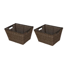 Set of two poly rattan storage baskets with handles, square openings, open weave