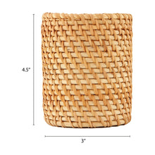 3 in wide, 4.5 in tall woven rattan toothbrush holder with open top