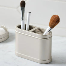 Satin nickel metal toothbrush holder with two openings for brushes