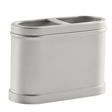 Satin nickel metal toothbrush holder with two cup slots for toothbrushes