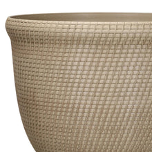 Khaki chino recycled resin planter, close-up woven grid texture on curved side