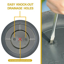 Recycled resin planter base diagram showing knock-out drainage holes
