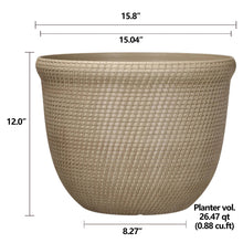 Khaki chino recycled resin planter with visible height and width measurements