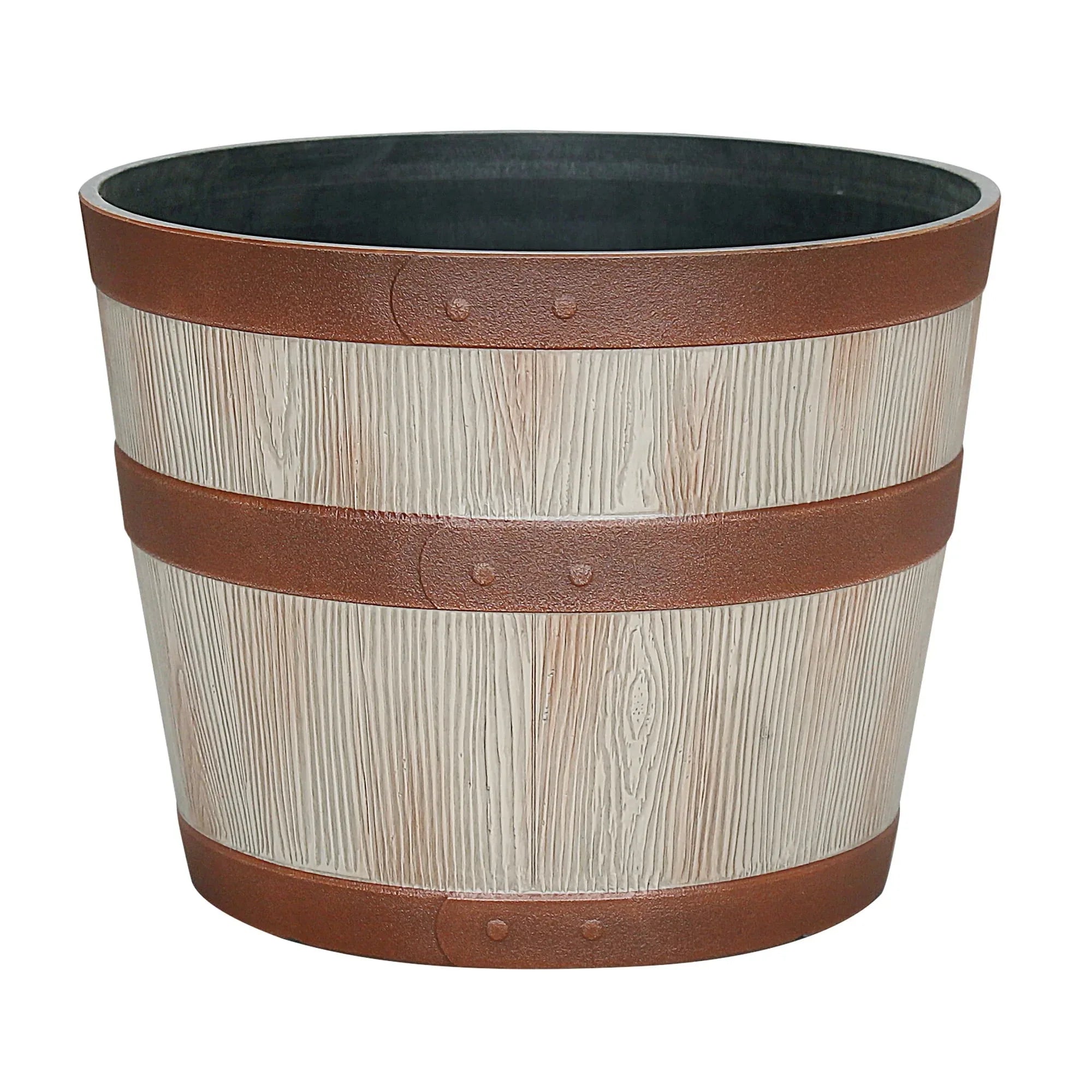 Better Homes & Gardens 12.9" x 12.9" x 10" Whiskey Barrel Light Brown 100% Recycled Resin Planter
