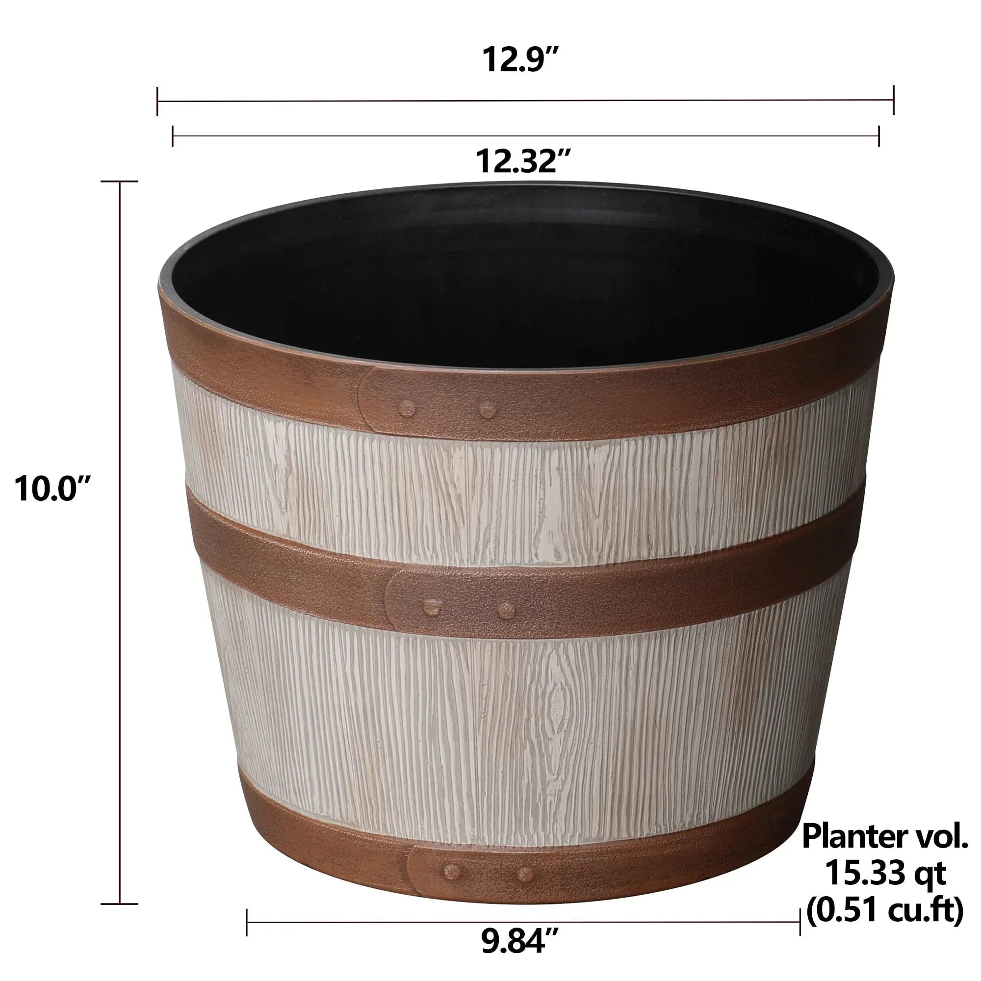 Better Homes & Gardens 12.9" x 12.9" x 10" Whiskey Barrel Light Brown 100% Recycled Resin Planter