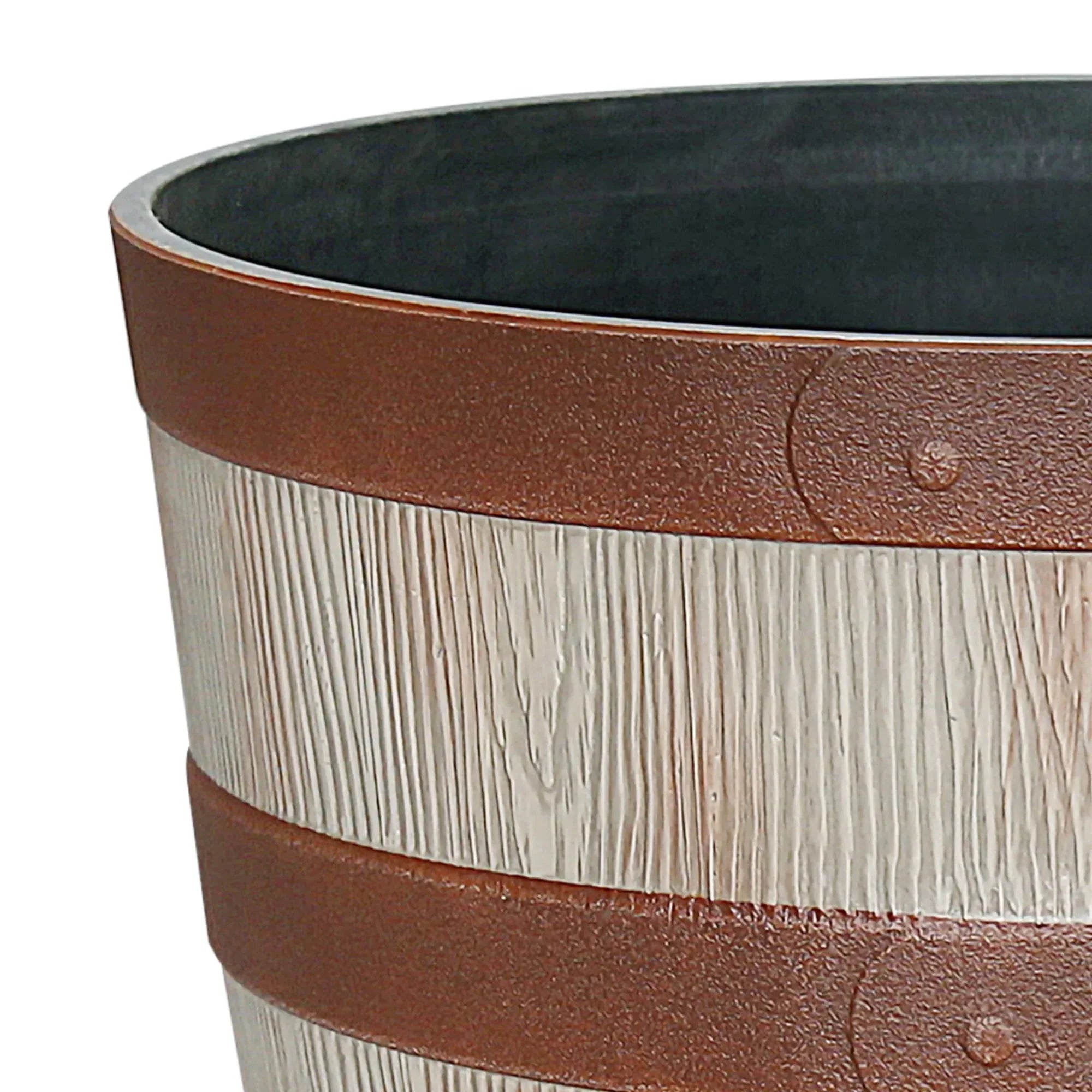 Better Homes & Gardens 12.9" x 12.9" x 10" Whiskey Barrel Light Brown 100% Recycled Resin Planter