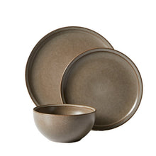Brown stoneware plates and bowls set, speckled glaze finish