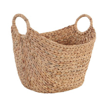 Natural woven water hyacinth boat storage basket with rope loop handles