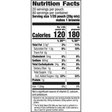 Nutrition Facts panel for brownie mix, serving size and calories 120 per pouch