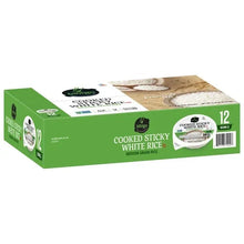 Cooked sticky white rice 12-bowl pack, medium grain text on green side