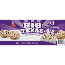 Cloverhill Big Texas cinnamon roll 12-pack box with rolls pictured