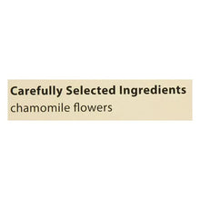 Chamomile flowers ingredient label on herbal tea packaging