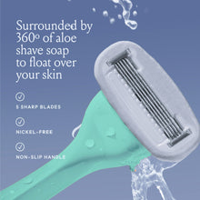 5-blade razor refill cartridge with aloe-soap style surround around the blades