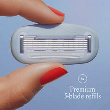 5-blade razor refill cartridge with blades visible inside the protective housing