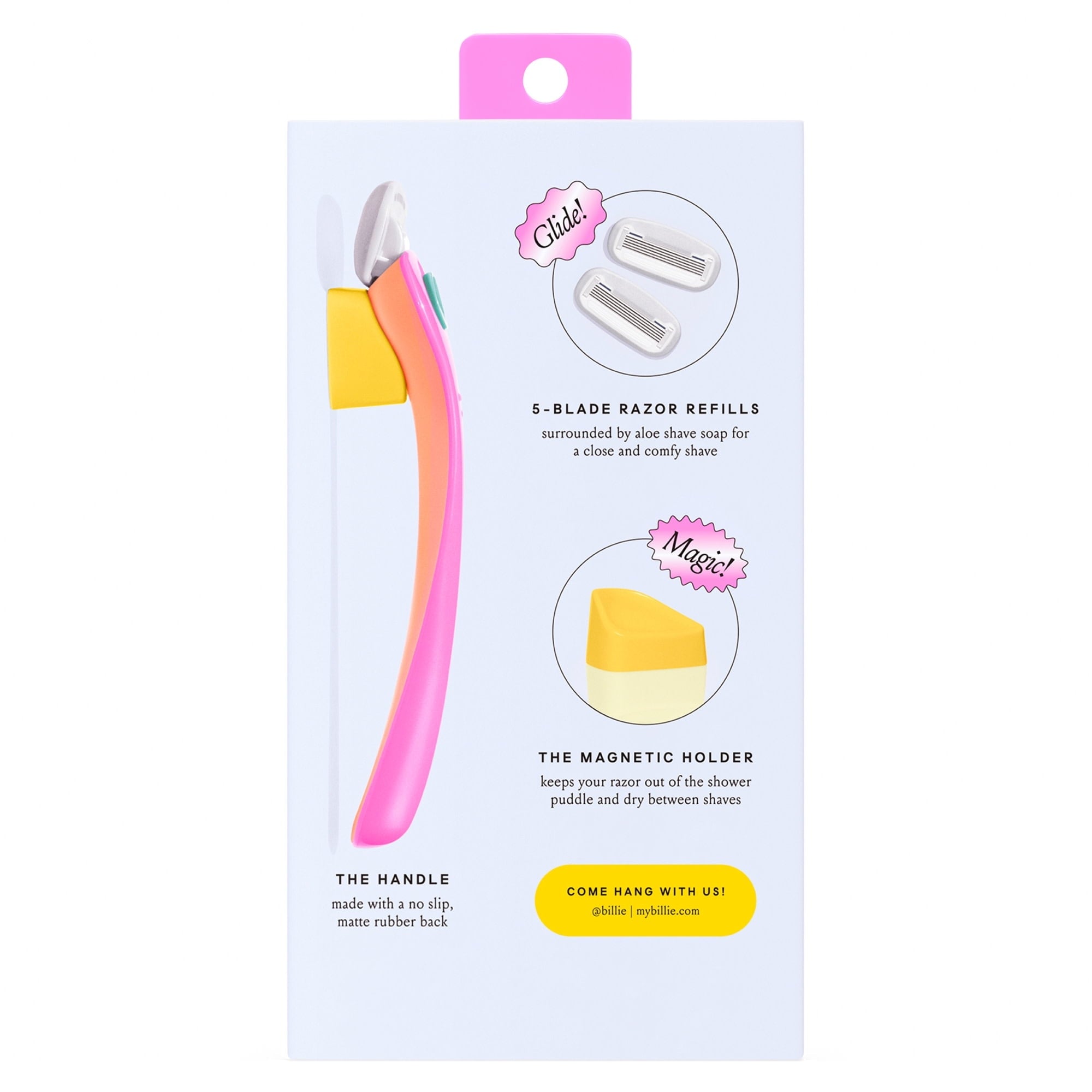 Kit de afeitado Billie para mujer, 1 mango + 2 recambios de 5 hojas + soporte magnético, color Malibu