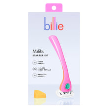 Razor starter kit box with pink handle, 5-blade refills, and magnetic holder