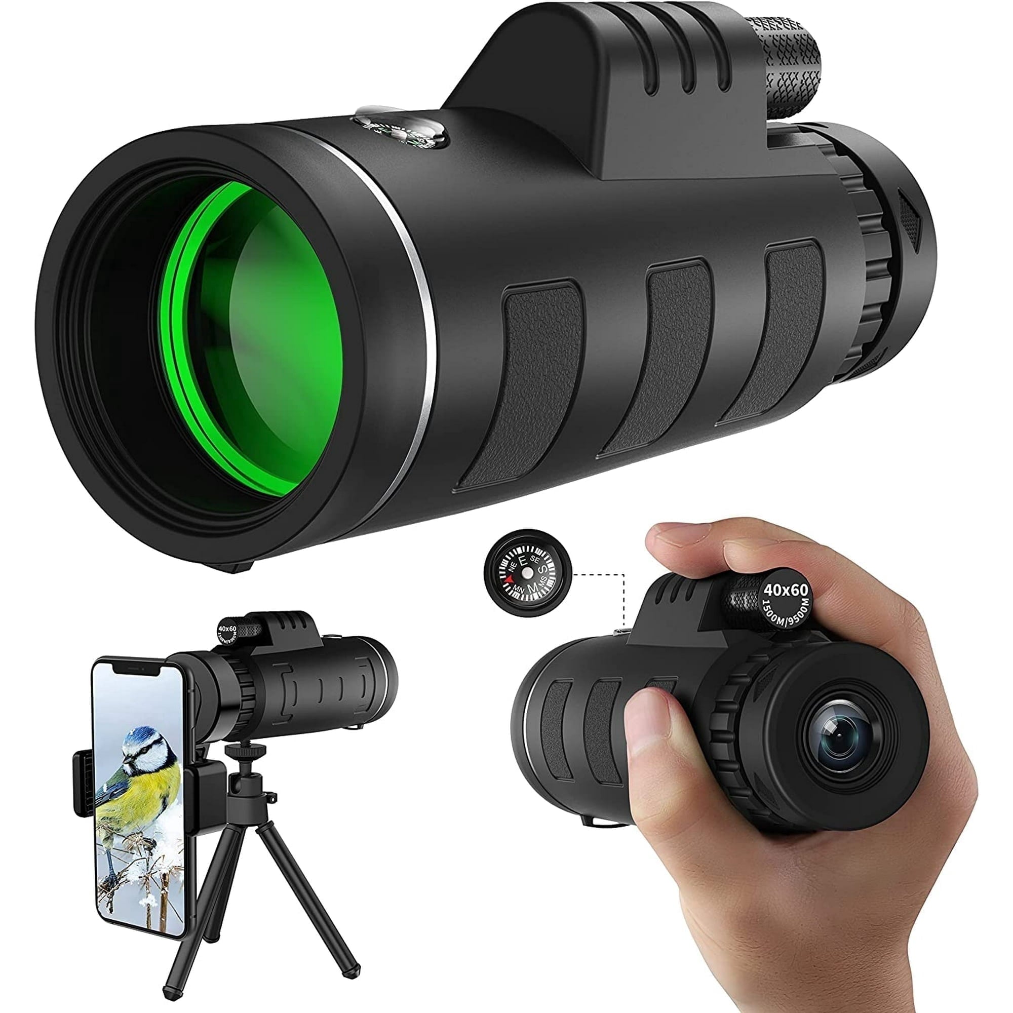 Scootworks 40x60 Monocular Binoculars for Adults, HD Binoculars with Low Light Night Vision, Clear FMC BAK4 Prism Lens, Binoculars for Hunting Birds Watching Traveling Stargazing Outdoor Sport