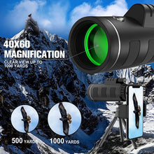 Black monocular with green lens and tripod stand, 40x60 style