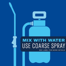 Weed killer mixing instruction graphic: mix with water, use coarse spray