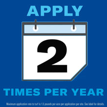Lawn weed killer calendar graphic: apply twice per year, maximum application rate shown