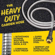 Coiled metal garden hose with threaded brass end fitting