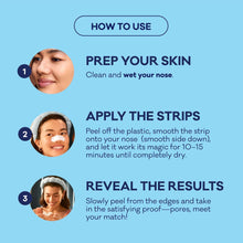 Biore pore strip instructions graphic showing steps to apply nose strips