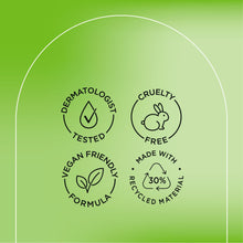 Cleanser bottle seal icons: dermatologist tested, cruelty-free, vegan-friendly formula
