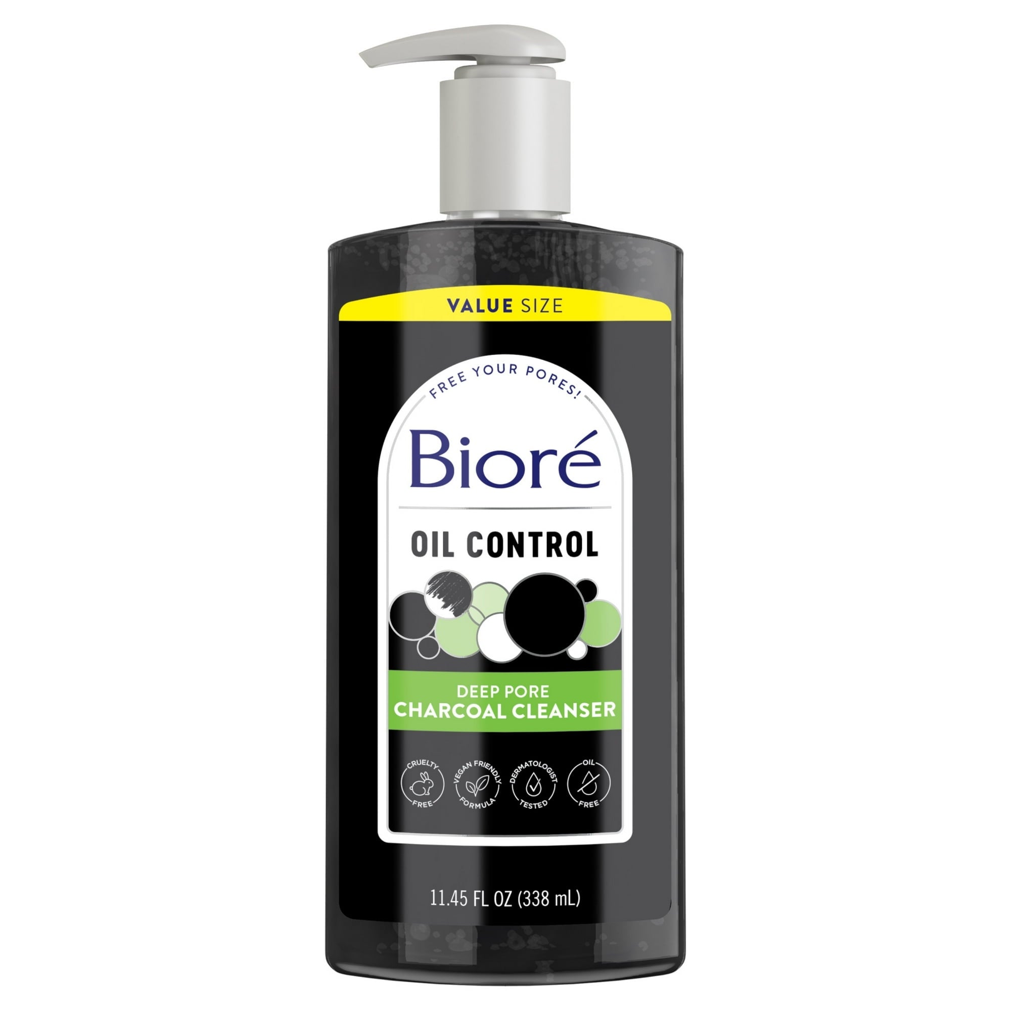 Biore Deep Pore Charcoal Daily Face Wash Care for Dirt & Makeup Removal, for Skin Care, 11.45 fl oz