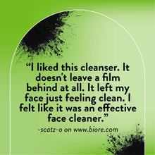 Customer quote card about cleanser leaving no film and feeling clean.