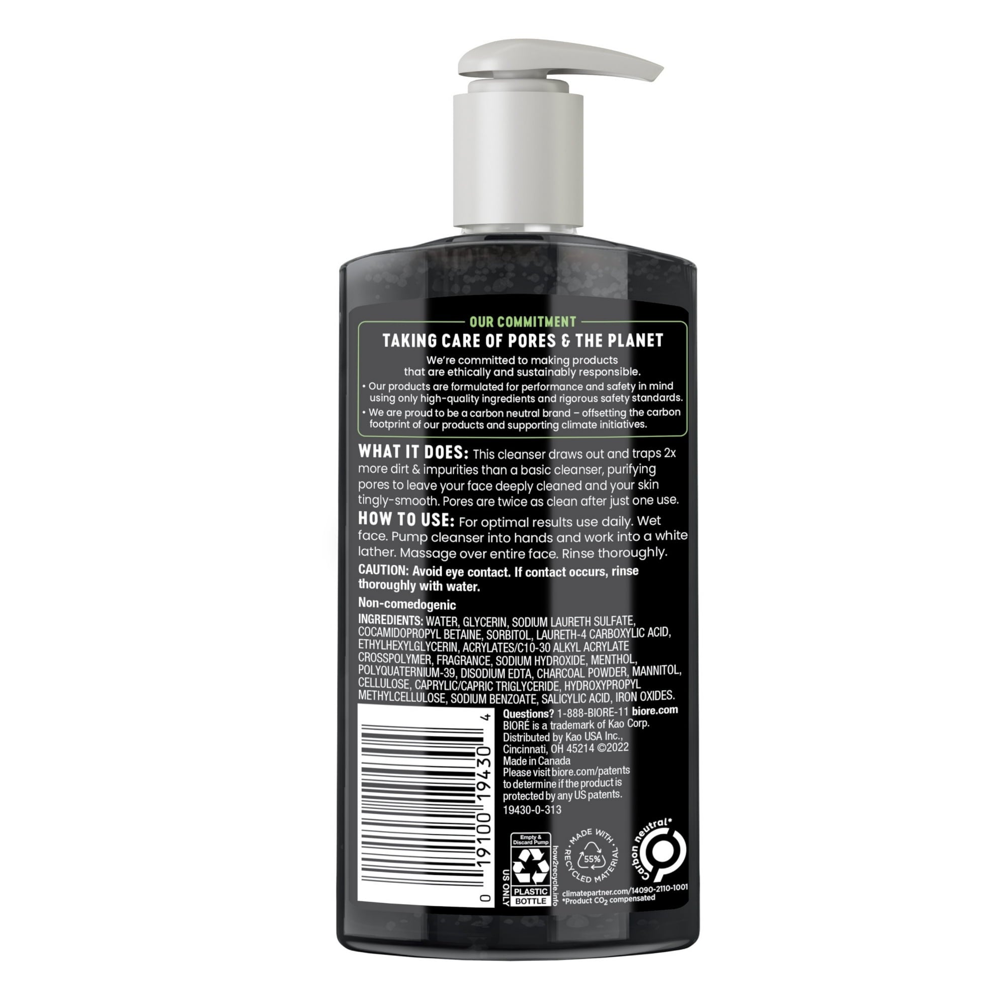 Biore Deep Pore Charcoal Daily Face Wash Care for Dirt & Makeup Removal, for Oily Skin, 6.77 fl oz