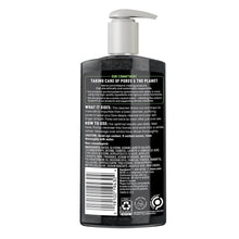 Biore charcoal daily face wash bottle with pump, backside text and barcode.