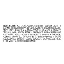 Balancing cleanser ingredients list panel in black text