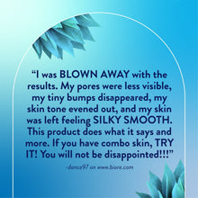 Balancing cleanser label panel with customer quote about silky smooth results