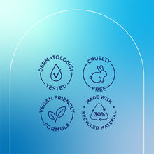 Balancing cleanser packaging icons: dermatologist tested, cruelty free, vegan