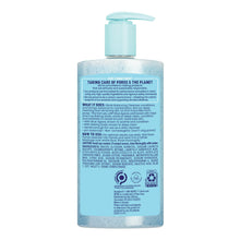 Balancing cleanser back label bottle with light blue pump and product details