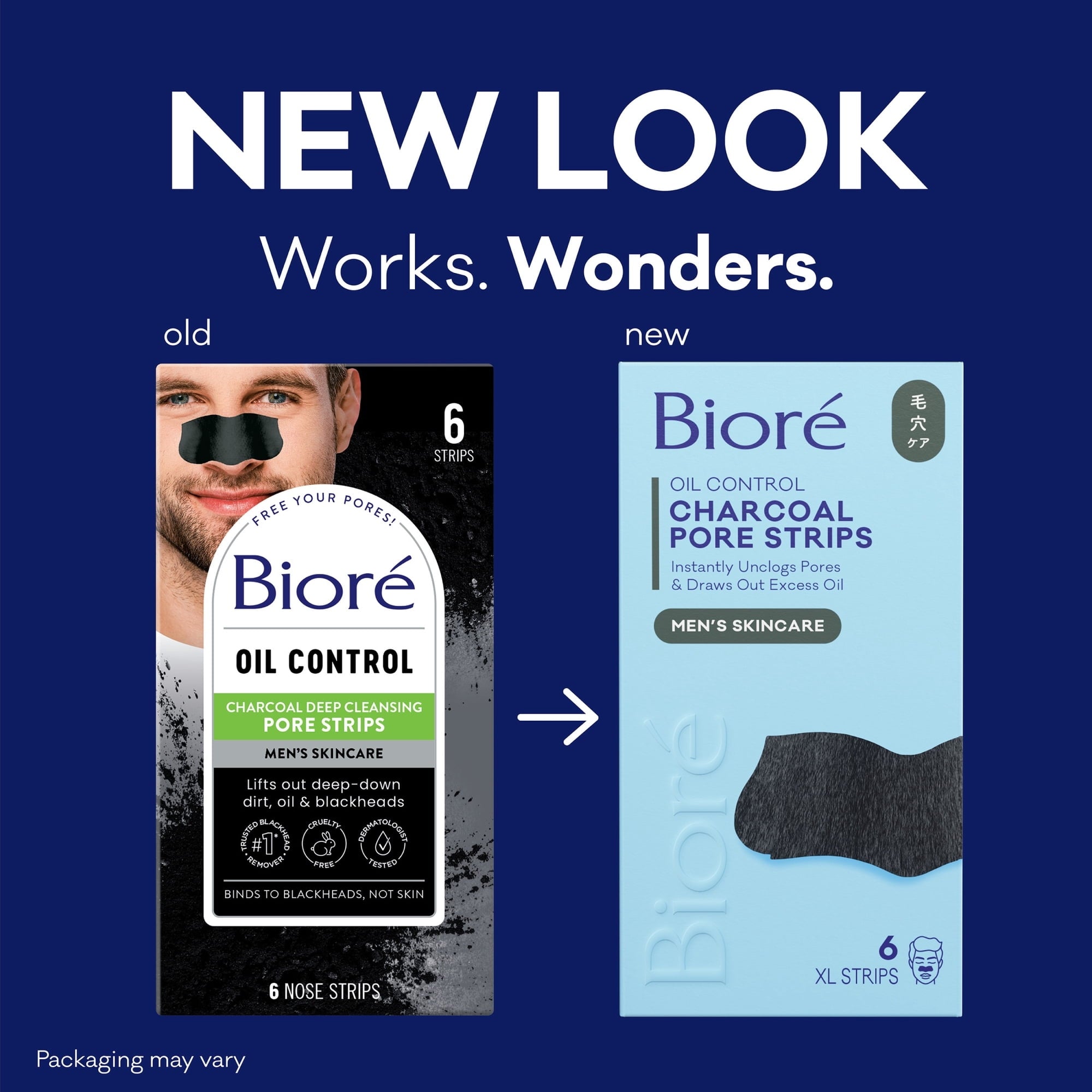 (3 PACK ) Biore Men's Skincare Charcoal Deep Cleansing Blackhead Remover Pore Nose Strips for Skin Care, 6 Ct