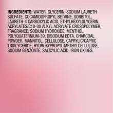 Daily cleanser ingredients panel: water, glycerin, sodium laureth sulfate, charcoal