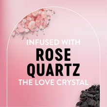Daily cleanser promotional graphic: infused with rose quartz love crystal