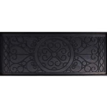 Black rubber boot tray with ornate embossed swirl and circular medallion design