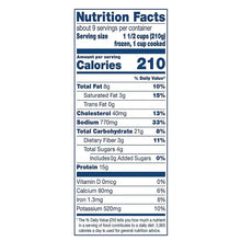 Nutrition facts panel for frozen Alfredo chicken skillet meal, calories and macronutrients