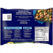 Frozen sheet pan meal package back with heating instructions and meal tray photo