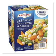 Frozen vegetable mix steamfresh box, front view, corn, carrots & asparagus, 5 bags