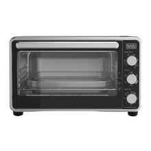 Stainless steel air fryer toaster oven with glass door and three control knobs