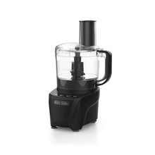 8-cup food processor with clear bowl, black base, and stainless-steel feed tube