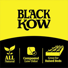 Black Kow fertilizer label panel with All Natural and Composted Low Odor icons